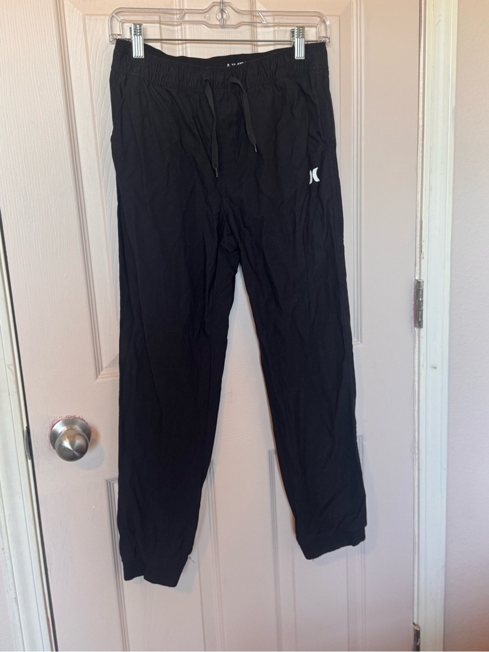 Hurley Black Athletic Drawstring Pants with White Logo